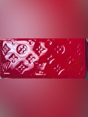 Chic Patent leather Red Zip-Around Monogram Wallet😘